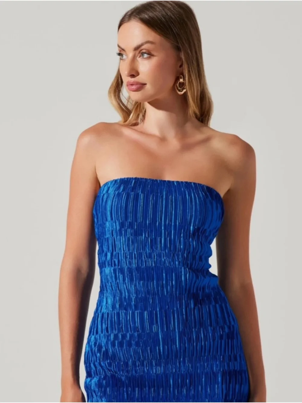 Astr René Strapless Cobalt Blue Midi Dress - Picture 2 of 5